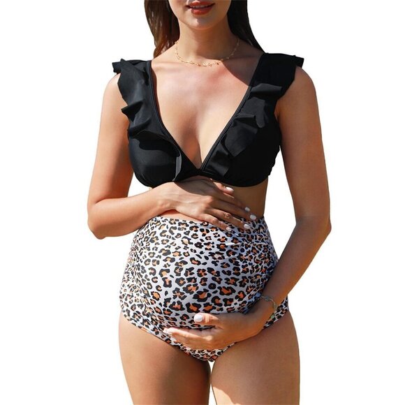 Summer Mae Maternity High Waist Swimsuit 2 Piece Ruffle Bathing Suit  Small - Picture 1 of 2
